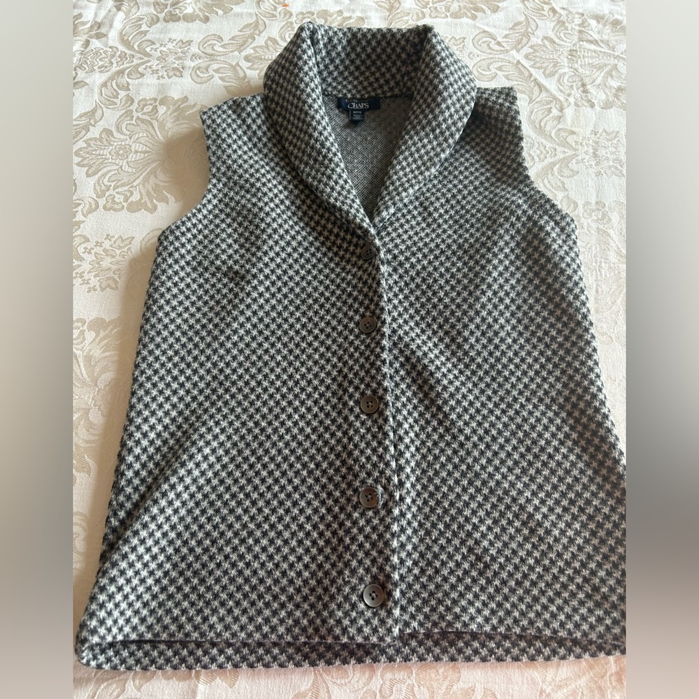 Chaps Black and White Houndstooth Button-Front Vest SZ small